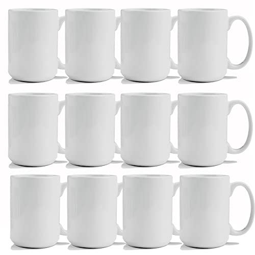 Tanglong Blank Sublimation Mugs 15 Oz White Ceramic Sublimation Coffee Mugs, Bulk Mugs For Coffee, Soup, Tea, Milk, Latte, Hot Cocoa Set Of 12 #TOP23