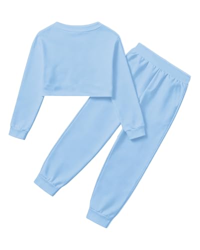 Image of Betusline Girls 2 Piece Outfits Girls Cropped Sweatsuit Pants Outfit Clothes Set, 4T-14 Years