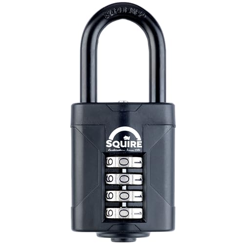 Squire Heavy Duty Padlock (CP50/1.5) - Toughest Steel 1.5" Long Shackle 4 Wheel 50mm wide Combination Padlock (Black) - Alloy Steel for Corrosion Resistance Weatherproof Lock for Home, School & Garage