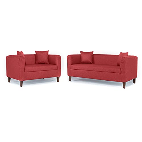 Image of Wakefit Sofa Set | 3 Year Warranty | Sofa 5 Seater, 5 Seater Sofa for Living Room, Wooden Sofa Set 3+2 Seater - Miami(Omega : Red)
