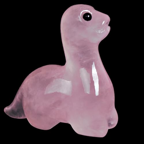 Hguxmcu Hand Carved Rose Quartz Dinosaur Figurine 2 Inch Healing Crystal Statue Realistic Gemstone Animal Sculpture Reiki Energy Decor Lucky Gift for Meditation Collectors