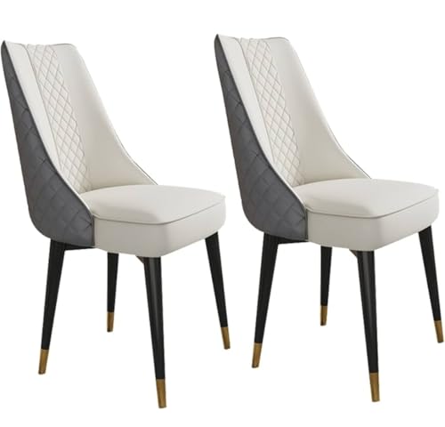 Image of Dream Furnishing - Set of 2 Dinning Chairs Elegant & Luxury Looks Strong Metal Frame Legs for Home Cafe Office Hotel (Dark Grey-Ivory Set of 2)