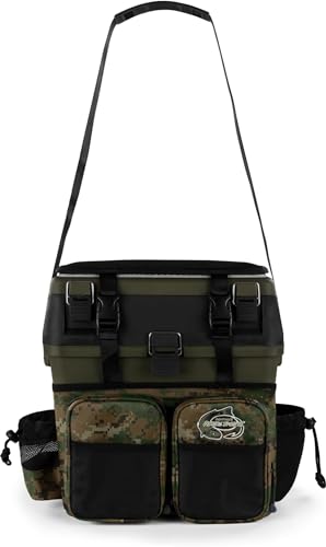 Sitzkiepe Angelrucksack Multi-Angelbox Sitz- und Gerätekasten mit Tragegurtsystem - inklusive 4 Kunststoffboxen Farbe Digital Woodland