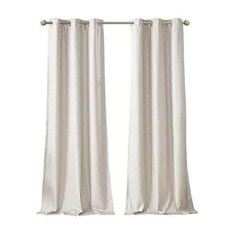 SUN SMART Como Faux Silk Tonal Printed Textured Room Darkening Curtain for Bedroom, Modern Minimalistic Panel Pair Window Treatment Living Room Kitchen,Grommet Top,2-Panel Pack,42" x 95",Ivory 2 Piece Cover