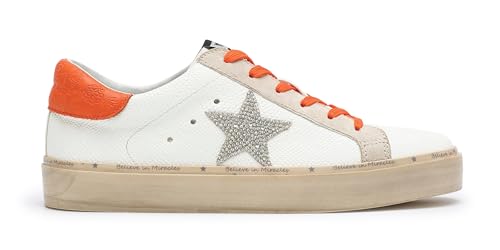 Image of Mi.iM Gaby Rubber Sole Lace-up Snake Print Suede Star Sneakers (White Orange, US Footwear Size System, Adult, Women, Numeric, Medium, 6.5)