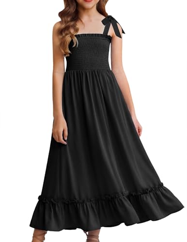 Image of Arshiner Girls Summer Dress Boho Beach Casual Smocked Maxi Dresses