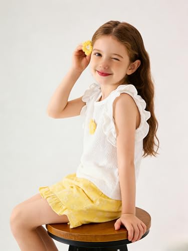 Image of Ayzozuy Kid Girl Clothes Shorts Set 2 Piece Outfits Summer Casual Short Sleeve Top and Shorts Set for Girls 4-7