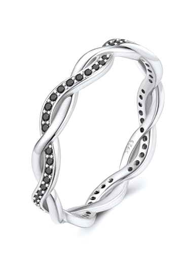 Silvora 925 Sterling Silver Ring Twisted Rope Wedding Band for Women with Cubic Zirconia Size 4-12