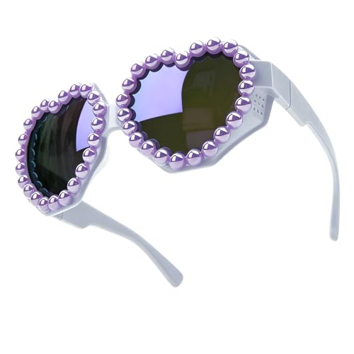 Image of laureles Fashion Pearl Heart Shaped Goggle Y2K Sunglasses Women One Piece Oversized Love Sun Glasses Men