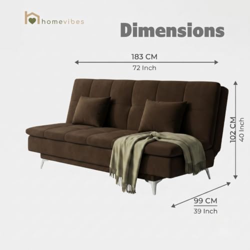 Image of Velum 3 Seater Sofa for Living Room & Office | Premium Fabric Upholstery | Solid Wood Frame | Comfortable Seating | 3 Years Warranty (Dark Brown, Sofa Cum Bed)