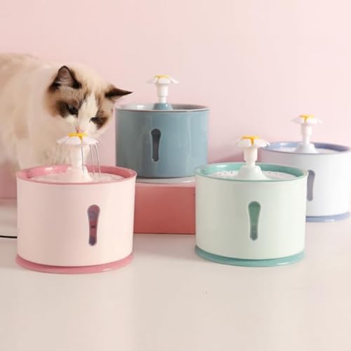 Image of Cawypety Cat Drinking Fountain, Water Dispenser for Cats with Water Level Window, Cat Flower Art Water Bowl, Hygiene Filter, Pet Drinking Fountain (Pink)
