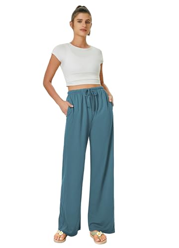 Pantalon de plage taille haute cordon réglable et poches pratiques