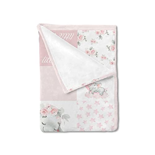 Hawskgfub Pink Sleeping Elephant Flower Baby Girl Blanket, Dream Big Little One Flannel Fleece Nursery Bed Swaddle Receiving Blankets, Soft Lightweight Newborn Toddler Infant Kids Crib Bedding 30 X 40 #TOP7