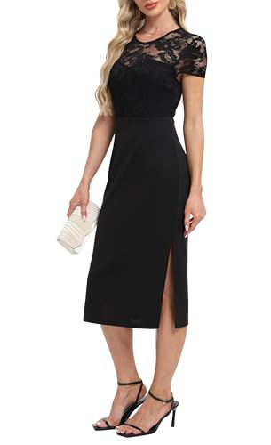 DNFUN Women's Lace Elegant Wedding Cocktail Dress Semi Formal Dinner Party Dresses