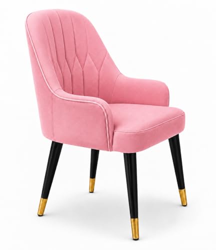 Image of 4 Seater Dining Table Set with Nano Composite Marble Top, Solid Wood Base & 4 Upholstered Chairs, Modern Dining Table Set for Home & Dining Room Furniture (Pink, White Marble Top, 4 Seater)