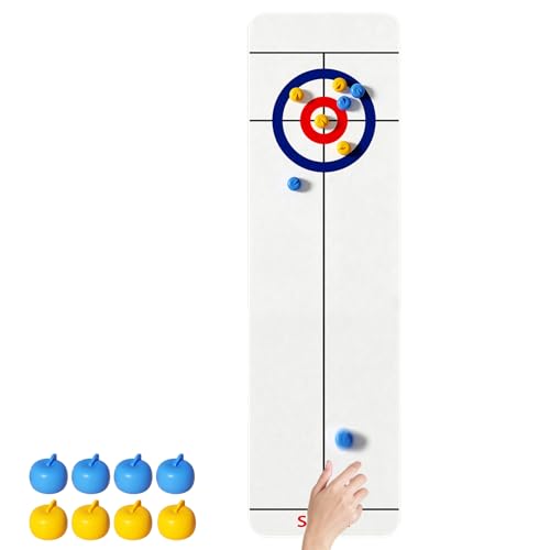 FuYelng Shuffleboard & Curling mit 8 Pucks 133 * 28 cm Curling Spiel Tischcurling Spiel Tragbar Table Curling Schmecken für Tischspiel Set Zuhause Büro Partys Eltern-Kind-Interaktion