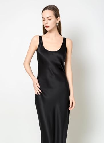 22 Momme 100% Mulberry Silk Dress with Scoop Neck Midi Silk Slip Sleeveless Dress Party Dresses for Women4