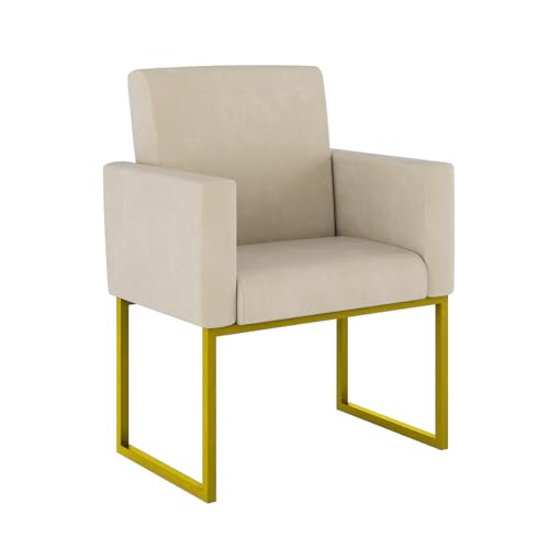 Kit 2 Poltrona Cadeira Decorativa Recepção Base Ferro Dourado Preto (Bege)
