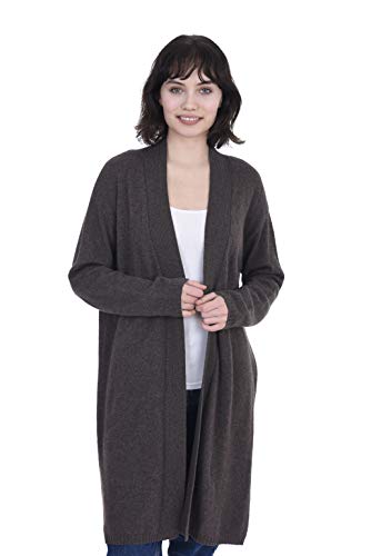 Cashmeren Long Profile Open Front Cardigan 100% Cashmere Oversized Long Profile Sleeve Sweater Coat for Women (Coffee, Medium)