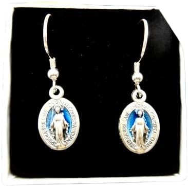 Miniatura 7 de Pendientes de medalla milagrosa, medalla milagrosa latina de media pulgada, aretes de Nuestra Señora de Gracia, aretes de gancho de plata esterlina,