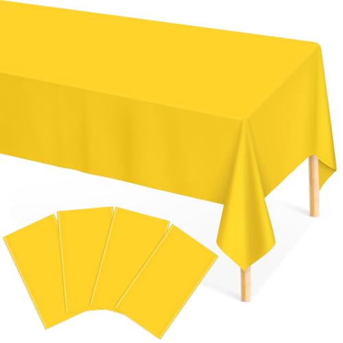 Image of Mulbozy 4 Pcs Yellow Plastic Table Cloth Disposable, 54 x108 Inch