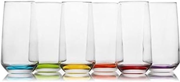 Lav - Juego de 6 vasos de jugo y agua, juego de cristalería de cocina Highball, vasos de vidrio con base colorida, 16.25 oz (480 Cc) (6 piezas)