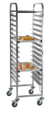 Carrello porta teglie, Portavassoi in Acciaio Inox, 15 Ripiani, 470x620x1700mm, 4 Ruote Girevoli con Freno, per Hotel e Ristoranti