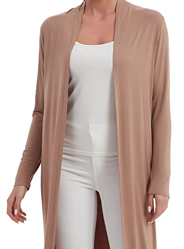 Image of Women's Floor Length Drape Sweater Cardigan -Lightweight Long Sleeve Open Front Maxi Duster with Pockets