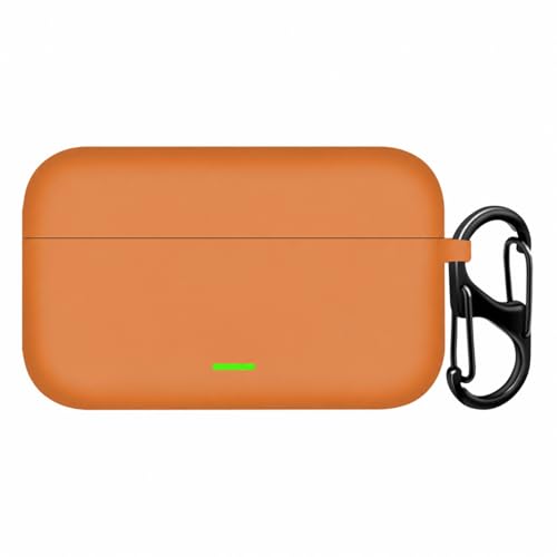 Image of Aniex Silicone Case Cover for realme Buds T500 Pro, Shockproof, Anti-Slip, Dustproof, Scratch Resistant, with Carabiner Hook, Full Body Protection (Orange)