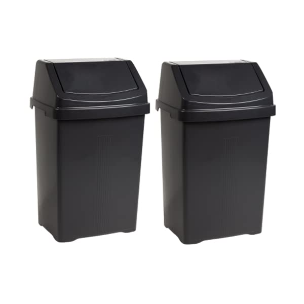 JMS we create smile (𝐒𝐞𝐭 𝐨𝐟 𝟐) Swing Bin Under Kitchen Cabinet Dust Bin Food Grade Plastic Swing Top Waste Rubbish Garden Compost Bin - Made in UK (Black, Medium (25 Litre))