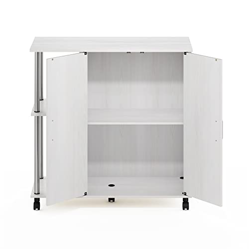 Image of Furinno Helena Multipurpose Printer Stand, Storage Cabinet /Shelves with Lockable Wheels, Stainless Steel Tubes, White Oak /Chrome