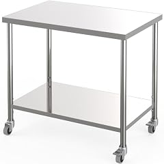 Stainless Steel Table, 36" x 24" Commercial Prep Work Table with Adjustable Undershelf and Locking Casters, 2 Tier Metal Table for Restaurant, Home, Kitchen, Garages and Outdoor