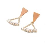 Triangle Faux Pearl Earrings Hourglass shape for Women and girls, Delicate Dainty Geometric Drop Ear