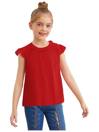 Kids Girls Summer Ruffle Sleeve Shirt Frill Crewneck Tee Tops Casual Cute Blouse