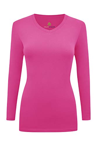 Natural Uniforms Women’s Long Sleeve Underscrub V-Neck T-Shirt – Cotton Blend Layer for Nurses & Medical Professionals (Hot Pink, X-Large)