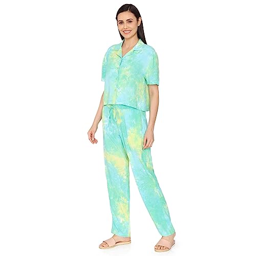 Image of Zivame Basics Knit Cotton Pyjama Set for Women - Medieval Blue
