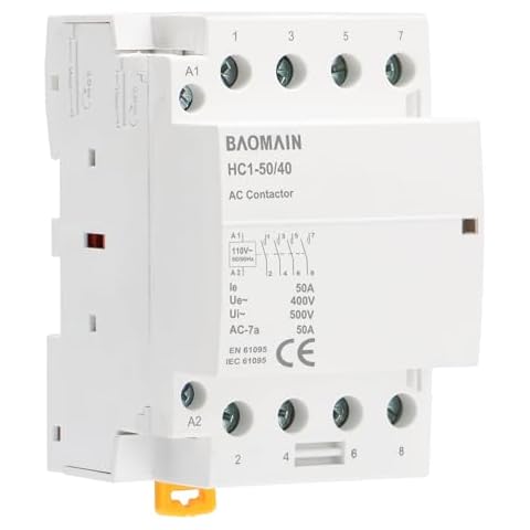 Baomain 4 Pole Contactor with 120volt AC Coil 50A HC1-63 Universal Circuit Control 35mm DIN Rail Mount Cover
