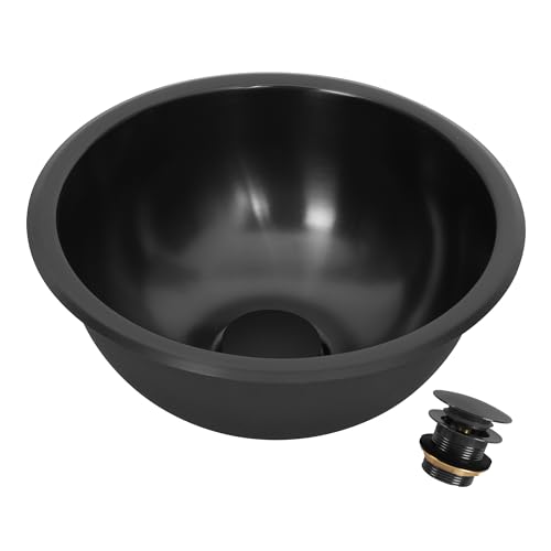 Image of Black RV Kitchen Sink,13 inch x 13 inch Stainless Steel Bar Sink,13 Inch Small Kitchen Sinks with Oval Features for Bathroom,Outdoor,RV and Bar, Included with Kitchen Sinks Drain Assembly