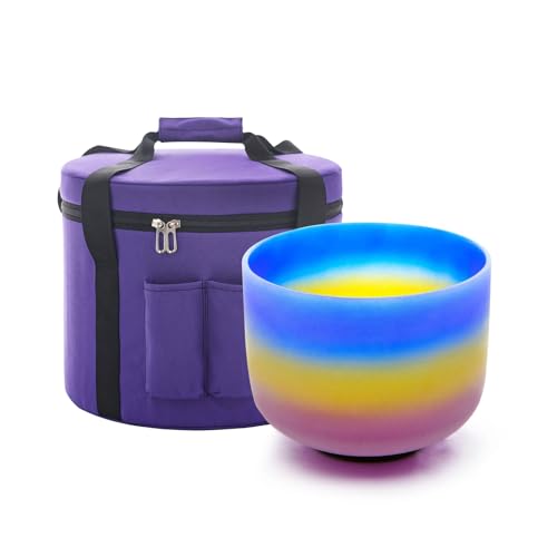 KVKA 8 Inch A Note Third Eye Chakra Rianbow Color Frosted Quartz Crystal Singing Bowl with Carrying...