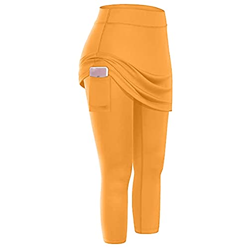 Qwent Vestidos de verão femininos 2023 saias bolsos capris yoga saia leggings tênis legging elástica