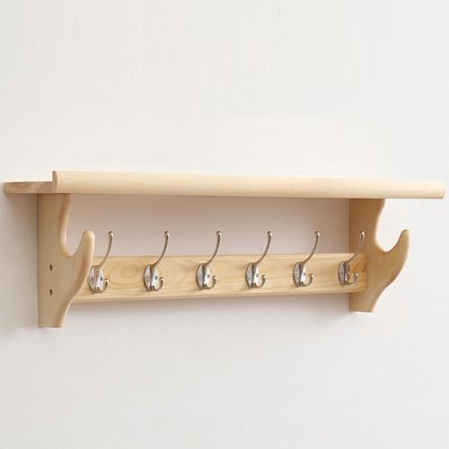 Perchero de madera rústica con 6 ganchos para entrada, cocina, dormitorio y baño, ganchos para llaves montados en la pared (amarillo)
