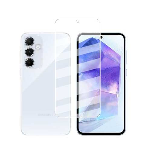 【1+1セット】対応 Galaxy A55 5G SC-53E/SCG27 用の ガラスフィルム+ケース カバー TPU 【日本旭硝子製】SC-53E/SCG27 強化ガラス 保護フィルム 硬度9H 耐指紋 自動吸着 視力を保護 貼付簡単 Galaxy A