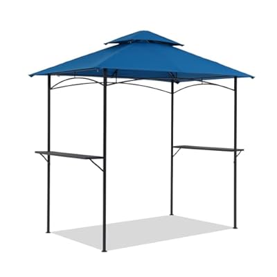 COBANA Grill Gazebo 8’x 5’ Outdoor Patio Backyard BBQ Grill Shelter Double Tiered Soft Canopy Top with Steel Frame and Bar Counters, Blue
