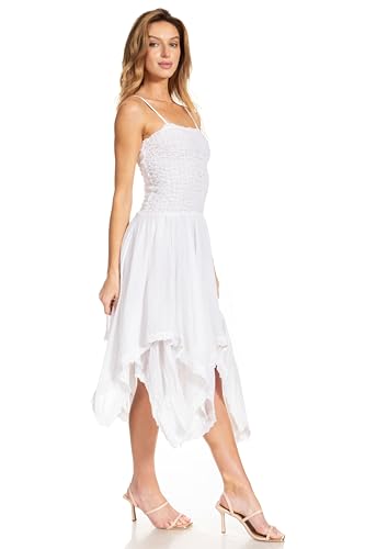 Image of Sakkas Ella Smocked Bodice Spaghetti Strap Double Layered Dress