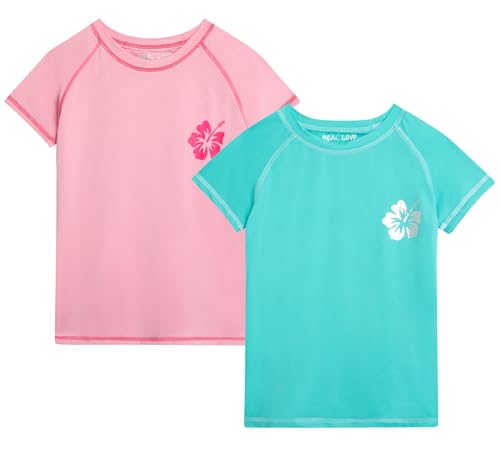 Image of Real Love Toddler Girls Rash Guard - 2 Pack Quick Dry Sun Protection Swim Shirt Girls Short Sleeve Rash Guard Kids (2T-16)