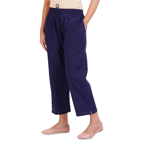 Image of Happy Bunny Parallel Pants for Women 100% Cotton Ankle Length Trousers Regular Fit with Elastic Drawstring Stylish & Pockets Casual Formal Wear for Office & Home
