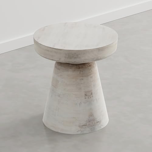 Image of SIMPLIHOME Robbie Accent Table - 16 inch Wide Solid Mango Wood End Table in Distressed Aged White, Boho Contemporary Rustic Side Table for Living Room or Bedroom with Multipurpose Function, Assembled