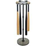MyGift Freestanding Baseball Bat Rack, Vintage Weathered Gray Solid Wood and Industrial Matte Black Metal Pipe Softball Equipment Holder Display Stand, Holds 10 Bats