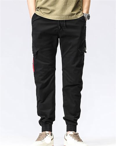 Men's Casual Cargo Pants Stretch Elastic Waist Drawstring Joggers Pants Tapered Sweatpants Multi Pockets2