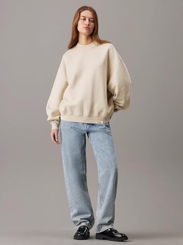 Image of KOTTY Women's Fleece Sweatshirt Solid Pattern with Classic Round Neck(Beige,M)